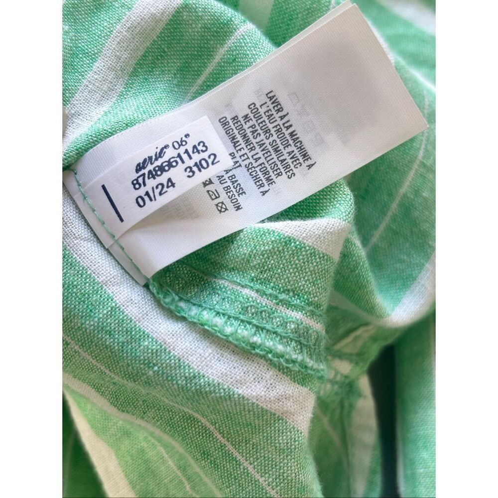 Aerie linen blend coverup shirt button down celebrity green stripes XS - Picture 9 of 13